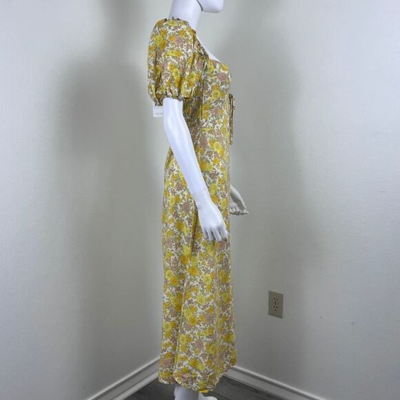 Faithfull The Brand Juniper Women Size 6 Yellow Floral Garden Midi NEW Dress - Picture 9 of 16